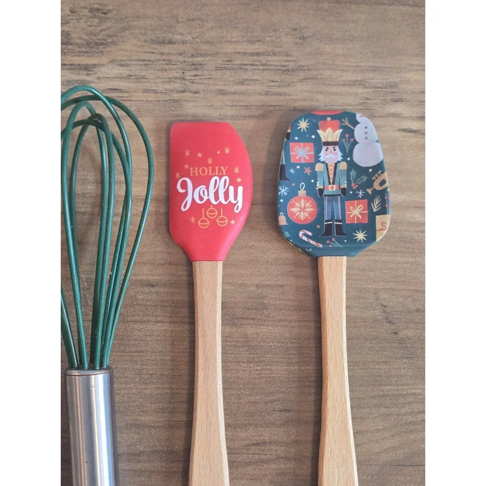 CWC Christmas Silicone Spatula and Whisk Set 5 Piece Holiday Baking Utensils